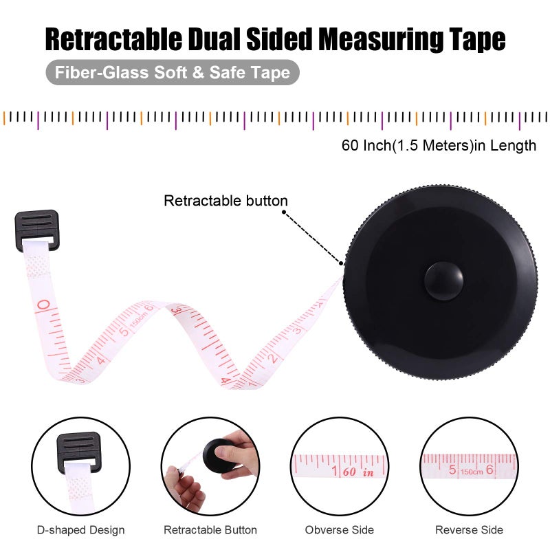 BUSHIBU Tape Measure Body Measuring Tape, Retractable 60 Inch Soft Mini Measuring Tape, Small Sewing Fabric Tape Ruler for Cloth Waist Medical Nursing Craft(10 Pack) - Image 3